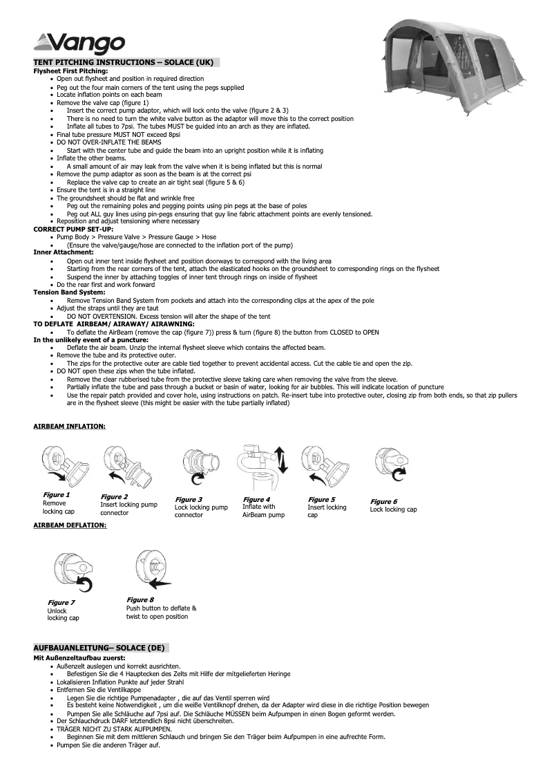 Page 1 de la notice Manuel utilisateur Vango Solace 400