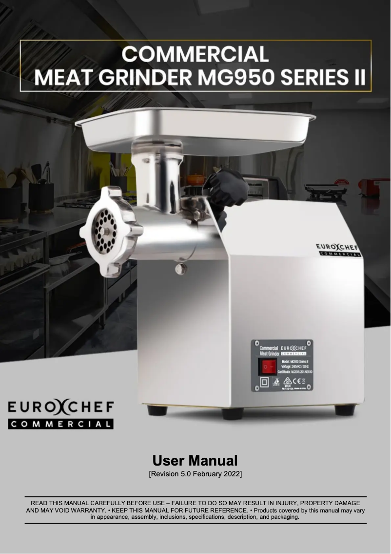 Page n°1 - Manuel utilisateur Eurochef MG950 Series II