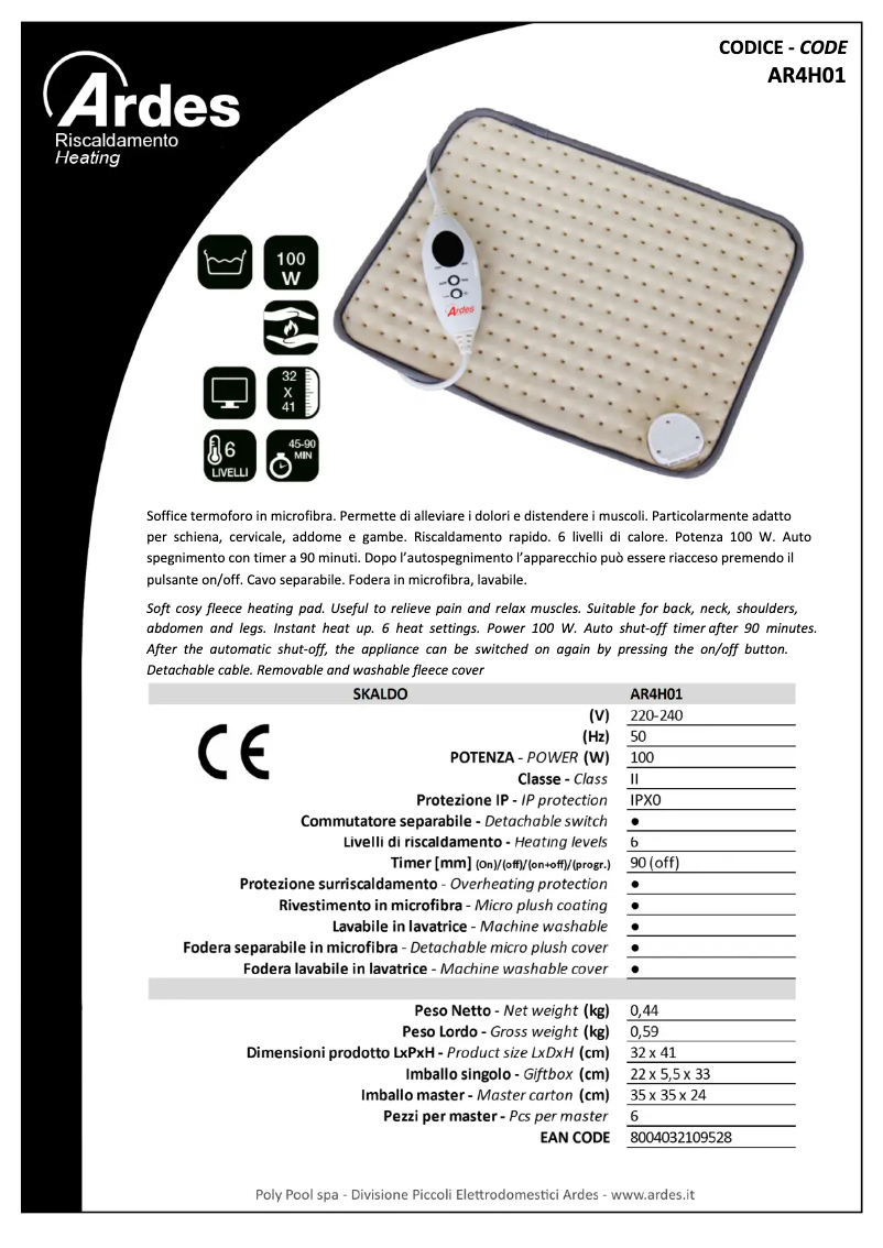 Page 1 de la notice Fiche technique Ardes AR4H01