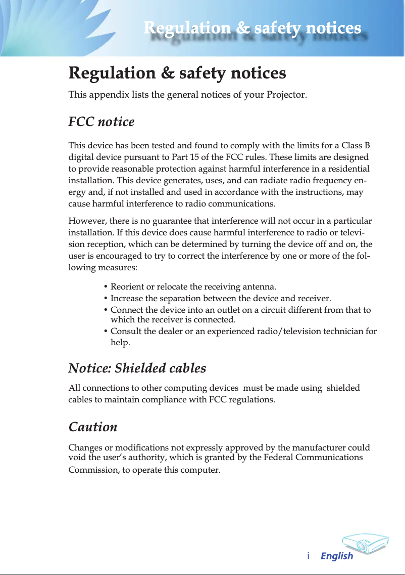 Page 1 de la notice Manuel utilisateur Optoma EP781