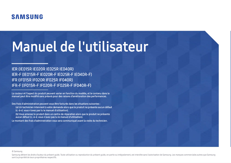 Page 1 de la notice Manuel utilisateur Samsung IE025R-F
