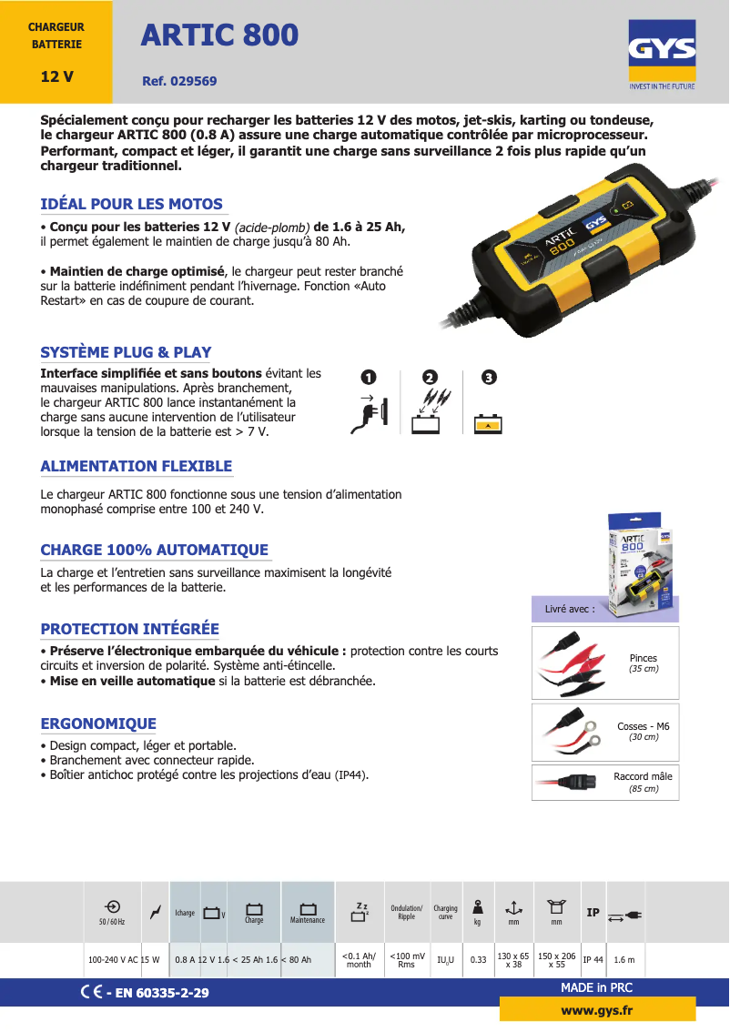 Page 1 de la notice Fiche technique GYS Artic 800