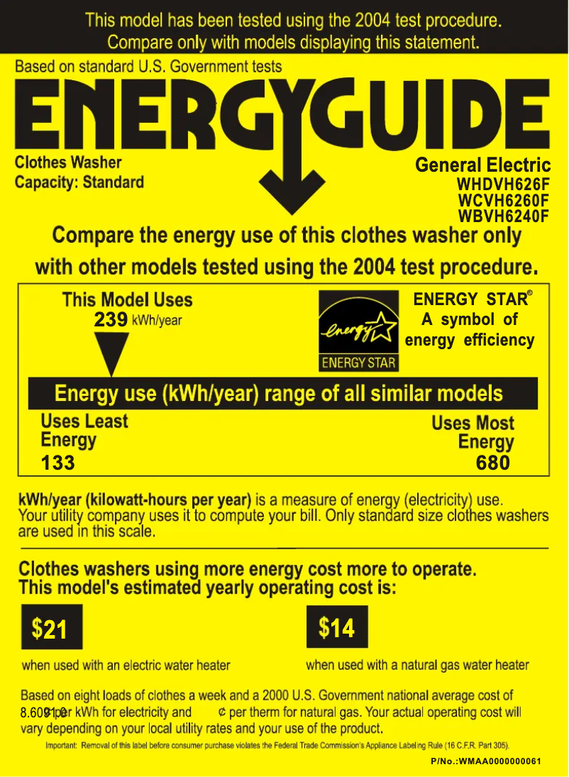 Page n°1 - Label énergétique GE WBVH6240FWW