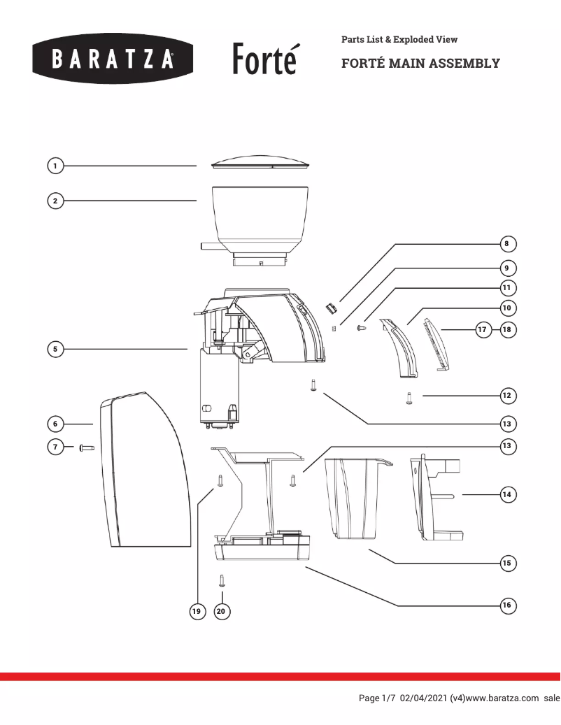 Page 1 de la notice Fiche technique Baratza Forté BG