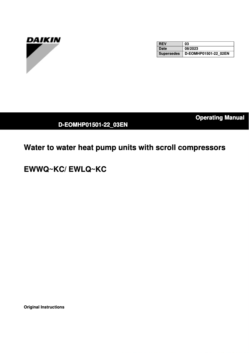 Page 1 de la notice Manuel utilisateur Daikin EWWQ025KCW1N