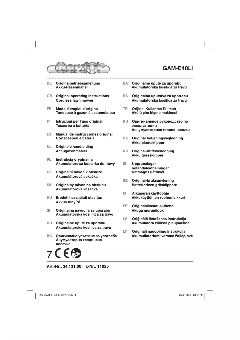 Image de la première page du manuel de l'appareil GAM-E40Li