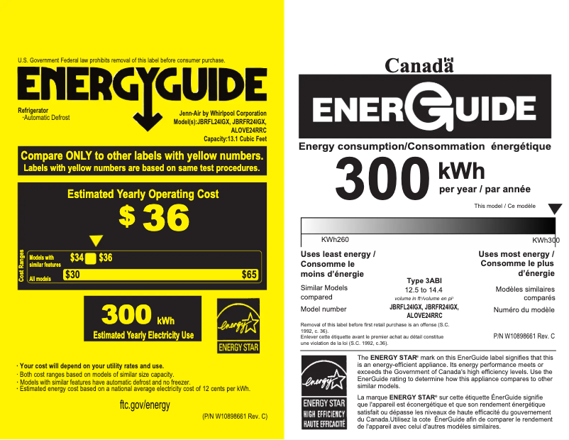 Page n°1 - Label énergétique JennAir ALOVE24RRC