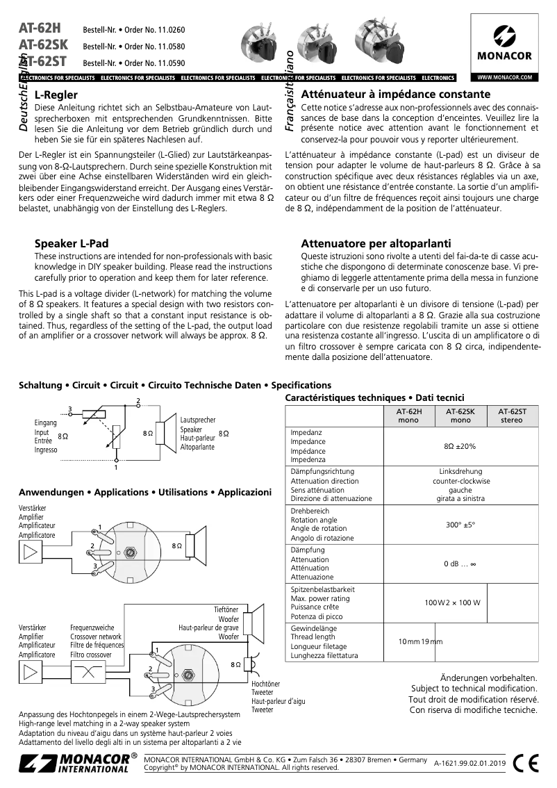 Page 1 of the manual User Manual Monacor AT-62ST