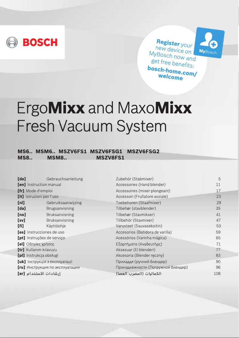 Página 1 del manual Ficha técnica Bosch ErgoMixx MS6CB61V1