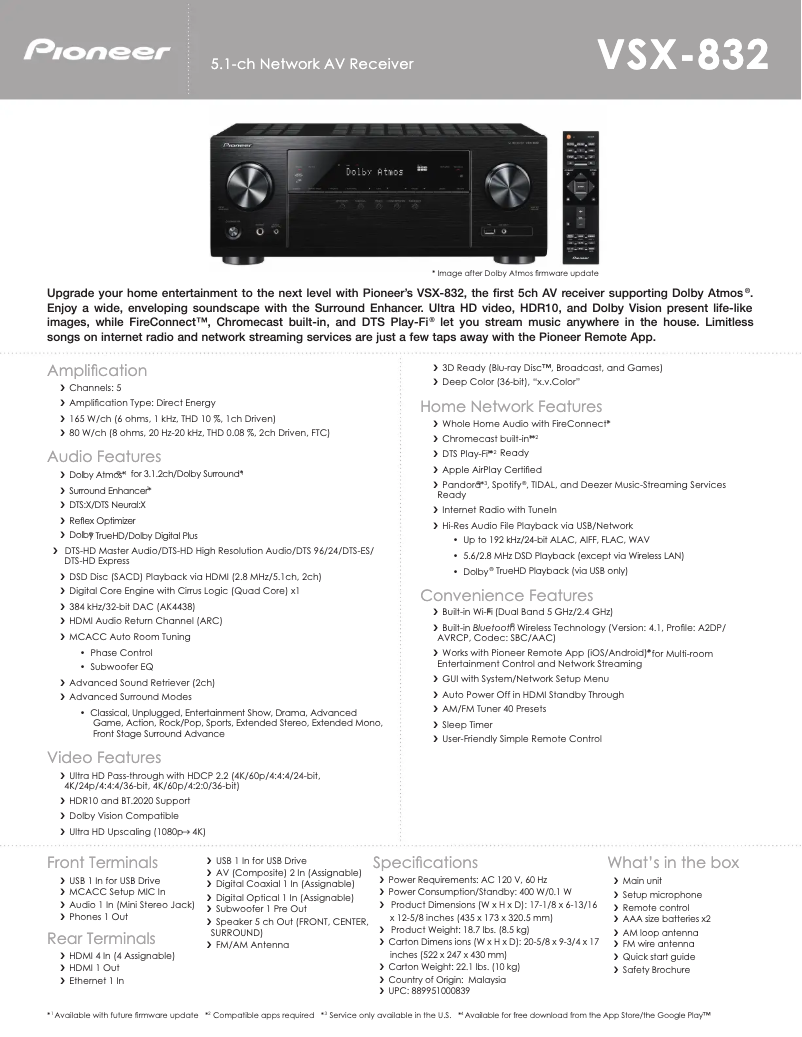 Page n°1 - Fiche technique Pioneer VSX-832