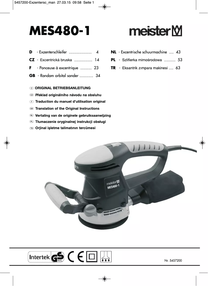 Page 1 de la notice Manuel utilisateur Meister Craft MES480-1