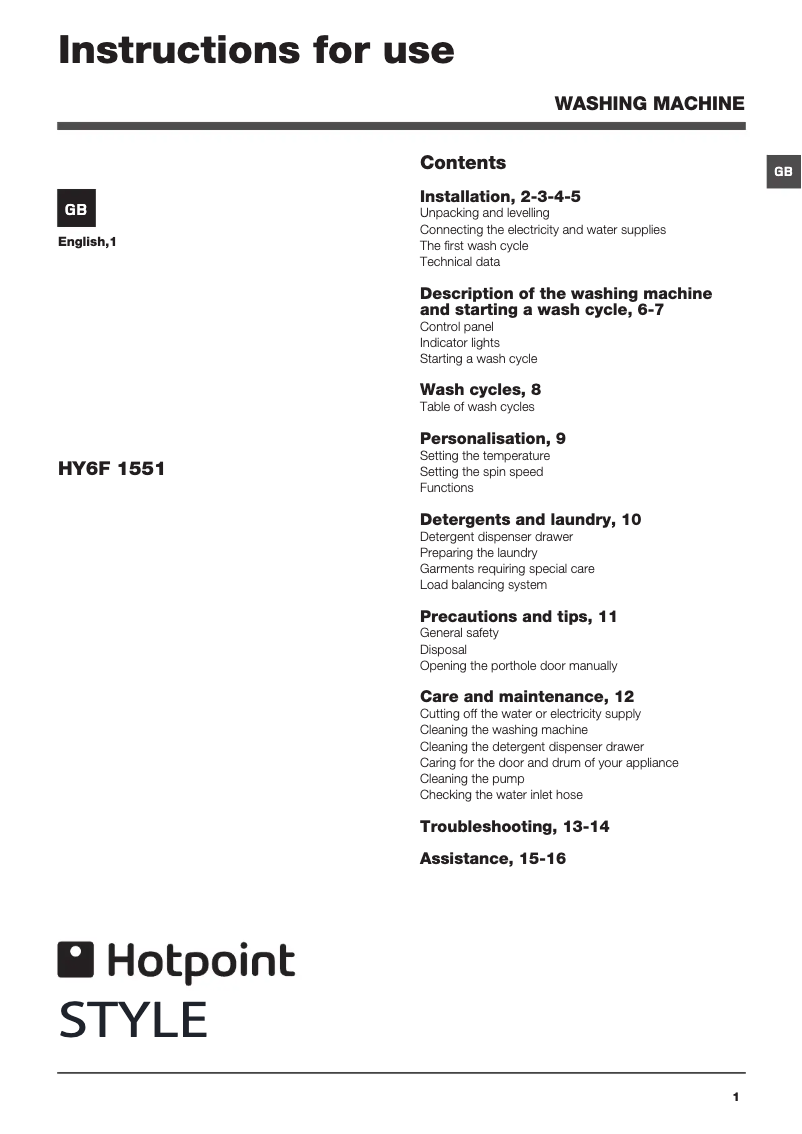 Image de la première page du manuel de l'appareil HY6F 1551P