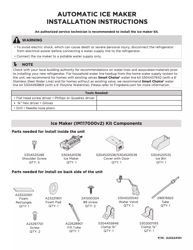 Image de la première page du manuel de l'appareil FFHT1822UW