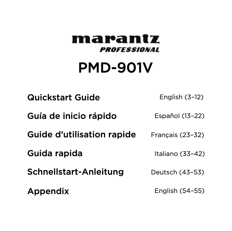 Page 1 de la notice Guide de démarrage rapide Marantz PMD-901V