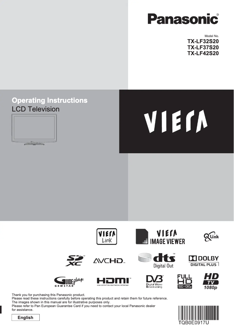 Page 1 de la notice Manuel utilisateur Panasonic Viera TX-LF37S20