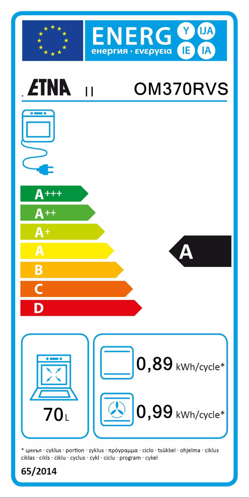 Page n°1 - Label énergétique Etna OM370RVS