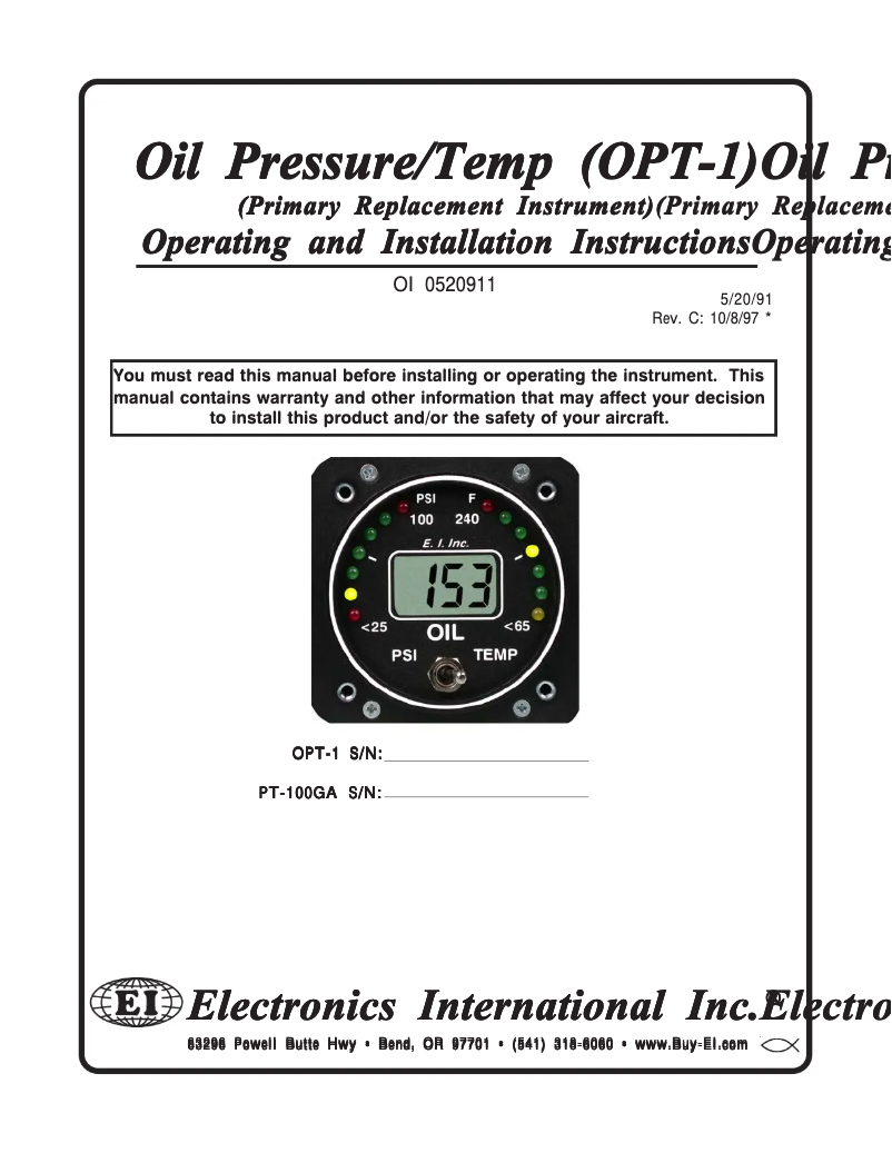 Page n°1 - Manuel utilisateur Electronics International OPT-1