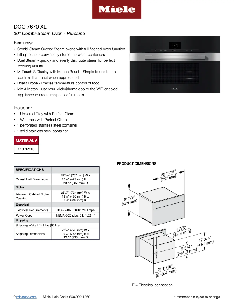 Page n°1 - Fiche technique Miele DGC 7670 XL
