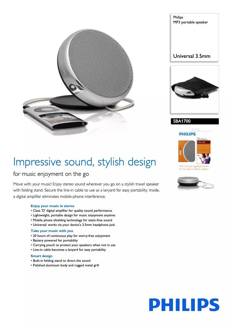 Page 1 de la notice Brochure Philips SBA1700