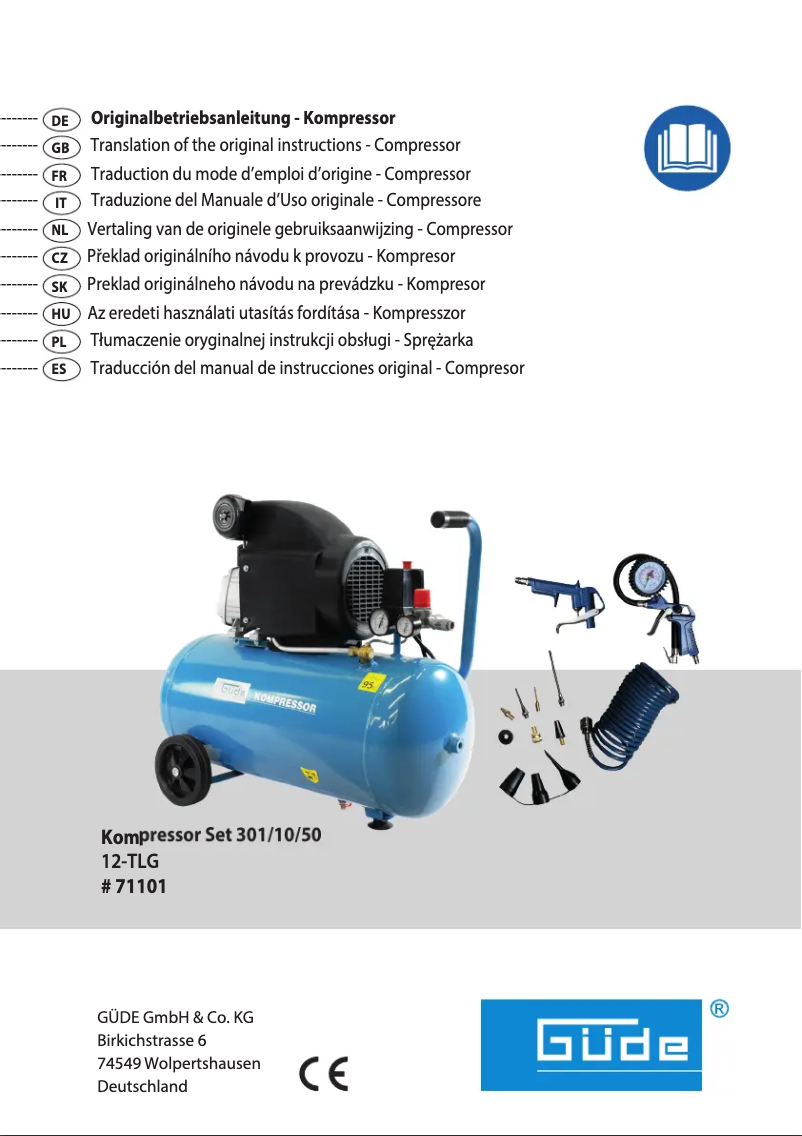 Page 1 de la notice Manuel utilisateur Güde Kompressor-Set 301/10/50