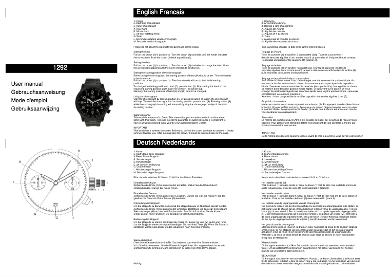 Page n°1 - Manuel utilisateur Davis 1292