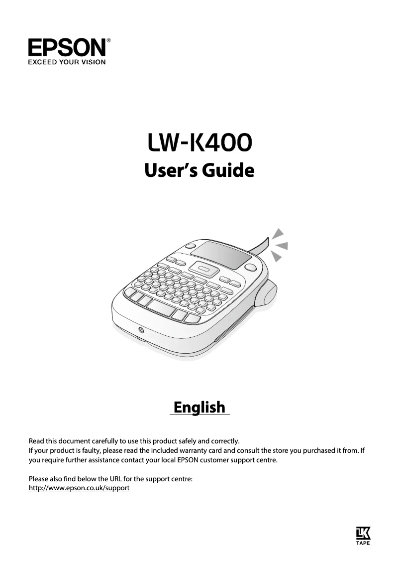 Image de la première page du manuel de l'appareil LabelWorks LW-K400VP