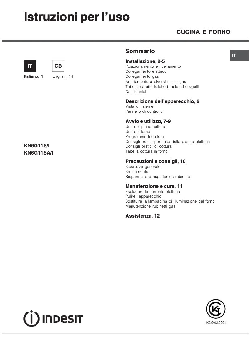 Page n°1 - Manuel utilisateur Indesit KN6G11SA(W)/I