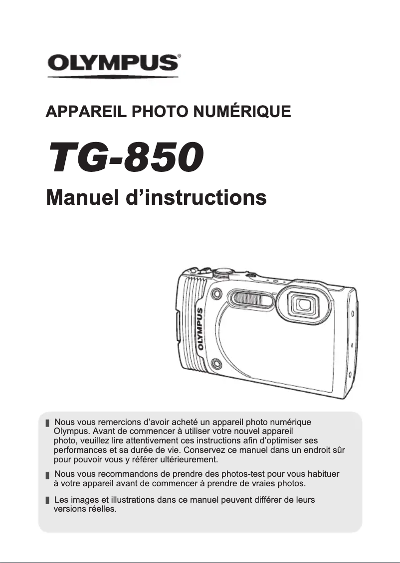 Image de la première page du manuel de l'appareil Stylus Tough TG-850