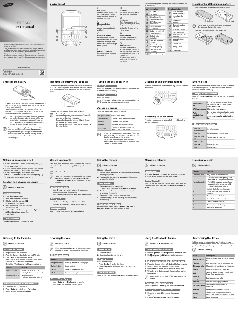 Page n°1 - Manuel utilisateur Samsung Chat 333 GT-S3330