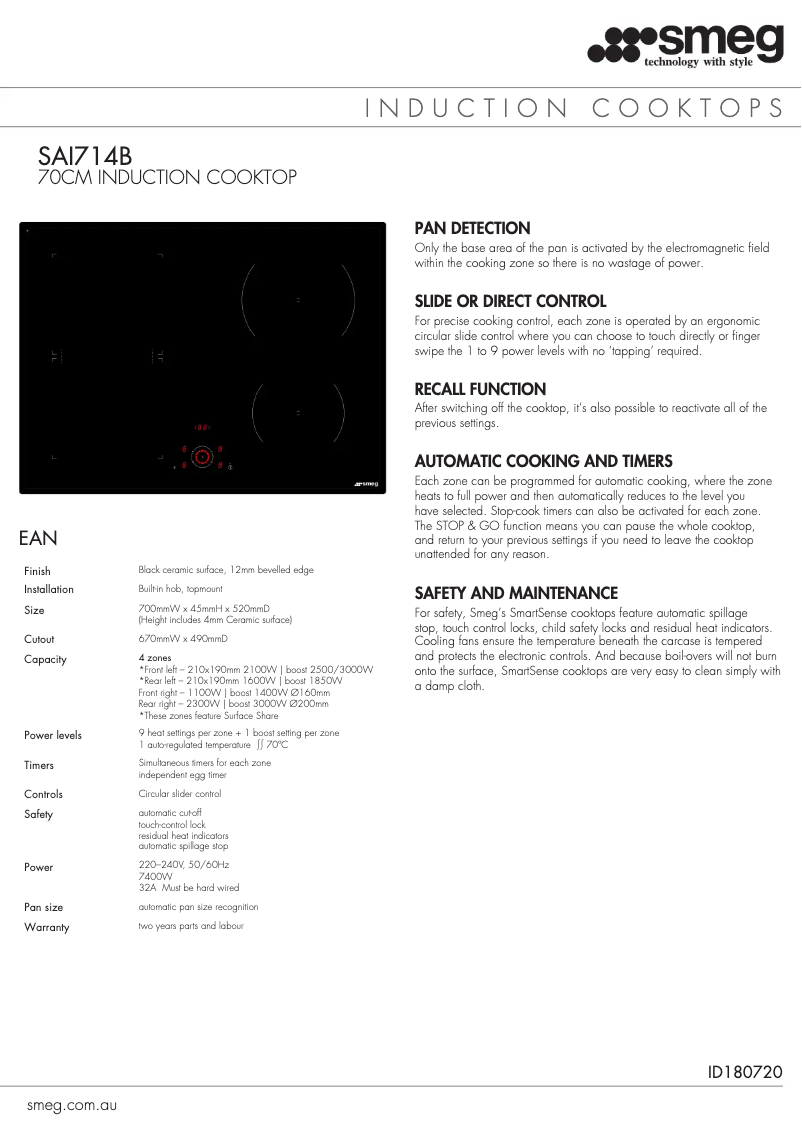 Page n°1 - Fiche technique Smeg SAI714B