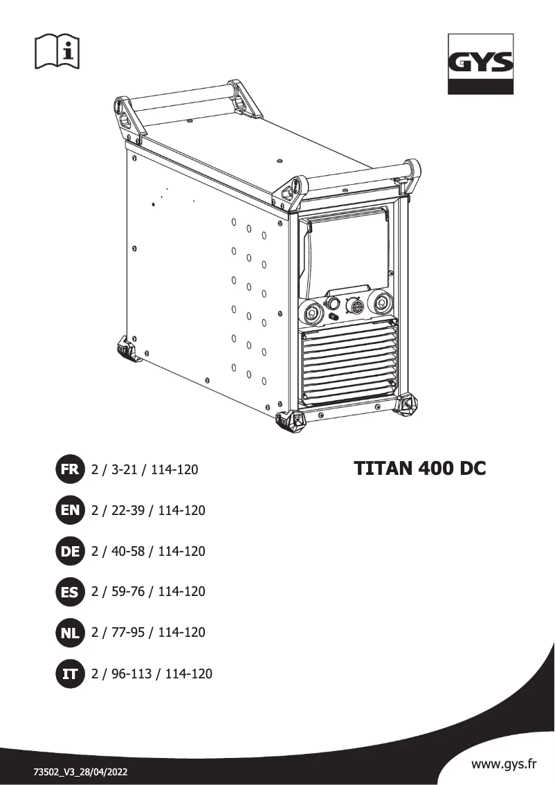 Page n°1 - Manuel utilisateur GYS TIG Titan 400 DC
