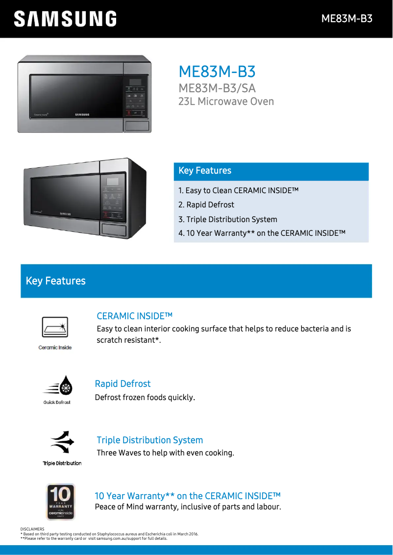 Page 1 de la notice Fiche technique Samsung ME83M-B3