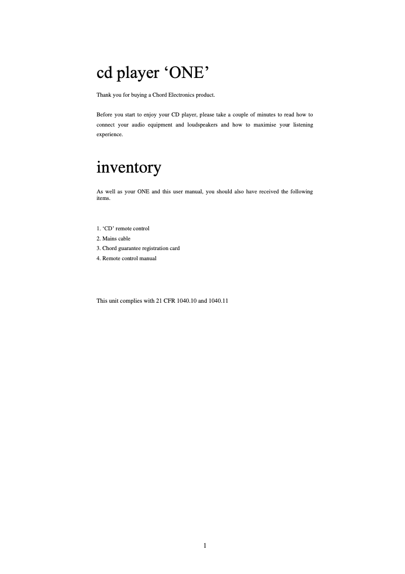 Page 1 de la notice Manuel utilisateur Chord One