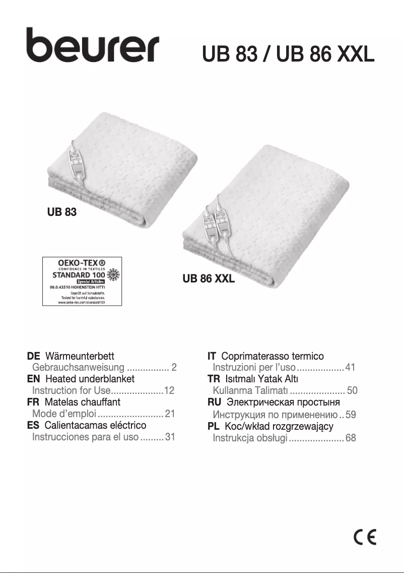 Page n°1 - Manuel d'utilisation et d'entretien Beurer UB 83 Teddy Single