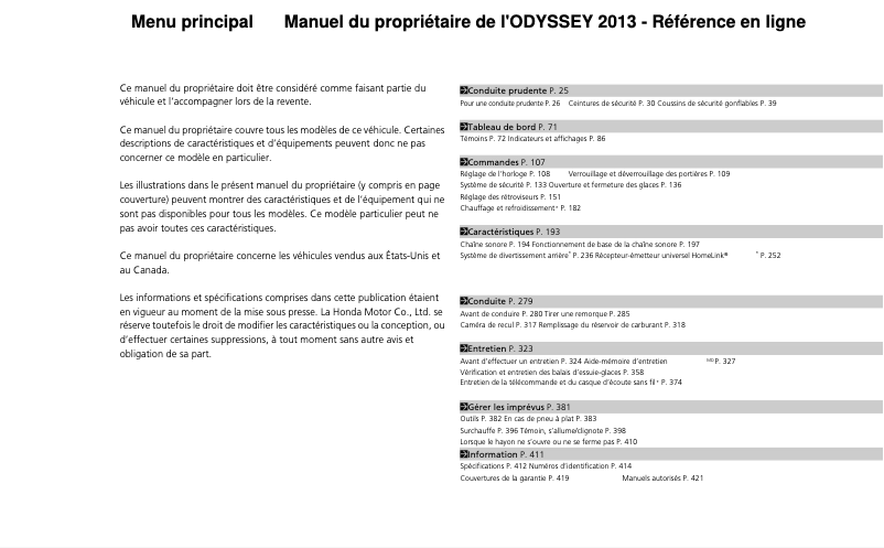 Image de la première page du manuel de l'appareil Odyssey (2013)