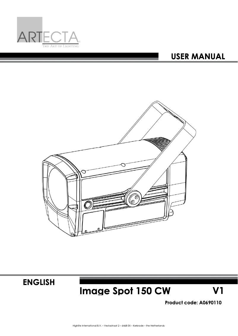 Page 1 of the manual User Manual Artecta Image Spot 150 CW