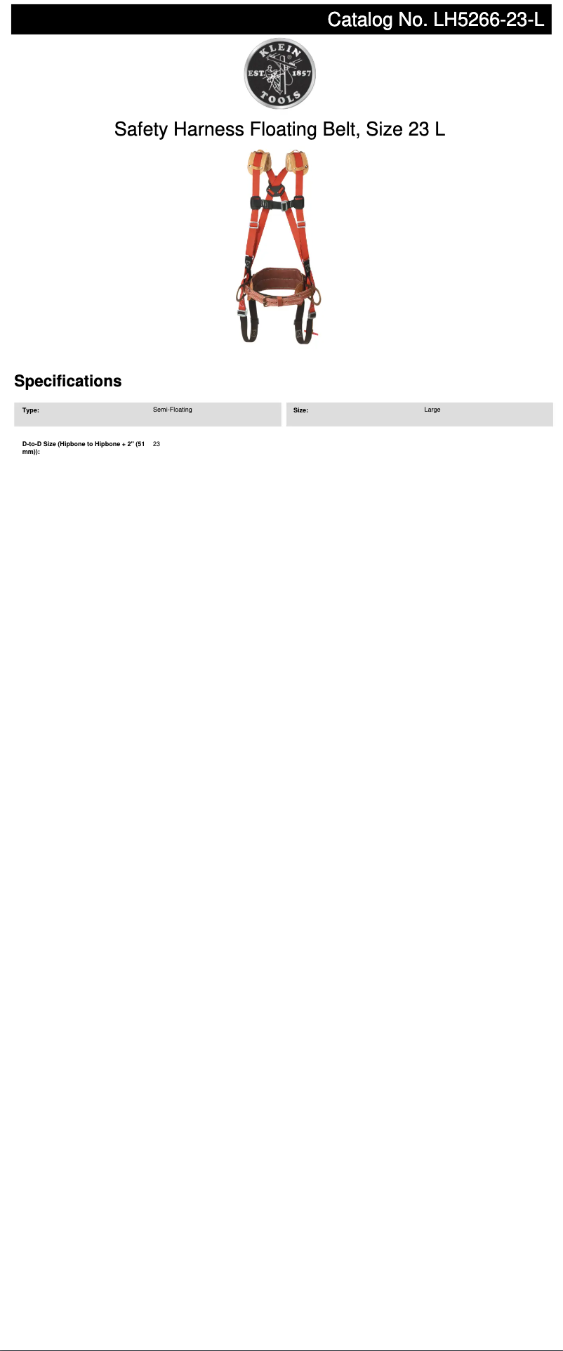 Página 1 del manual Ficha técnica Klein Tools LH5266-23-L