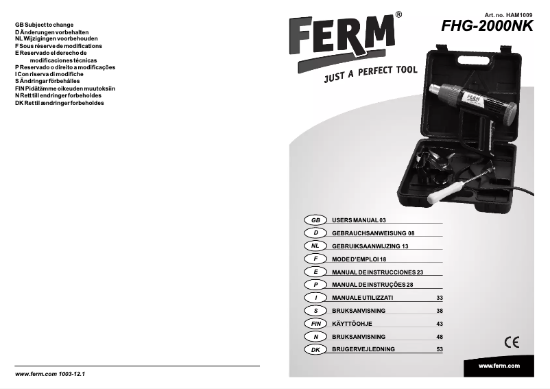 Page 1 de la notice Manuel utilisateur Ferm FHG-2000NK