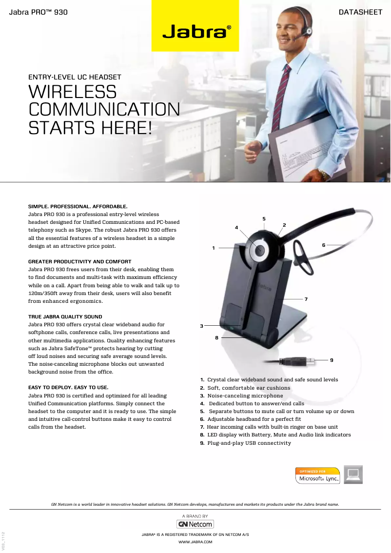 Page 1 de la notice Brochure Jabra PRO 930