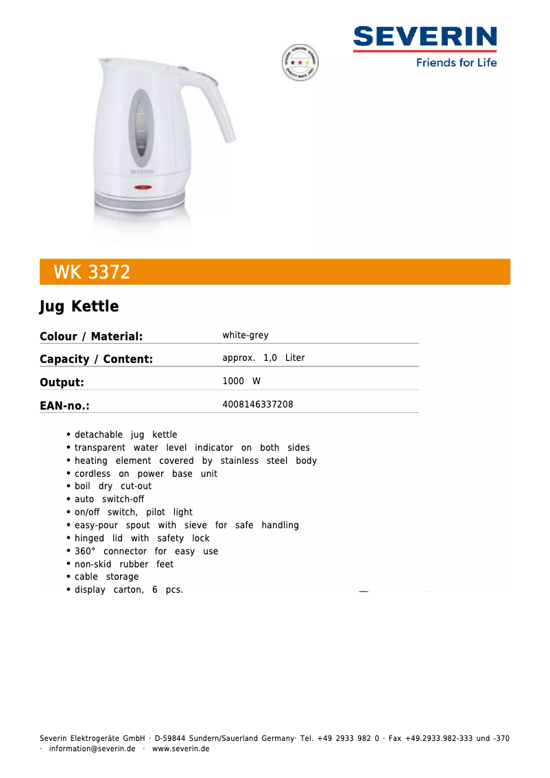 Page n°1 - Fiche technique Severin WK 3372