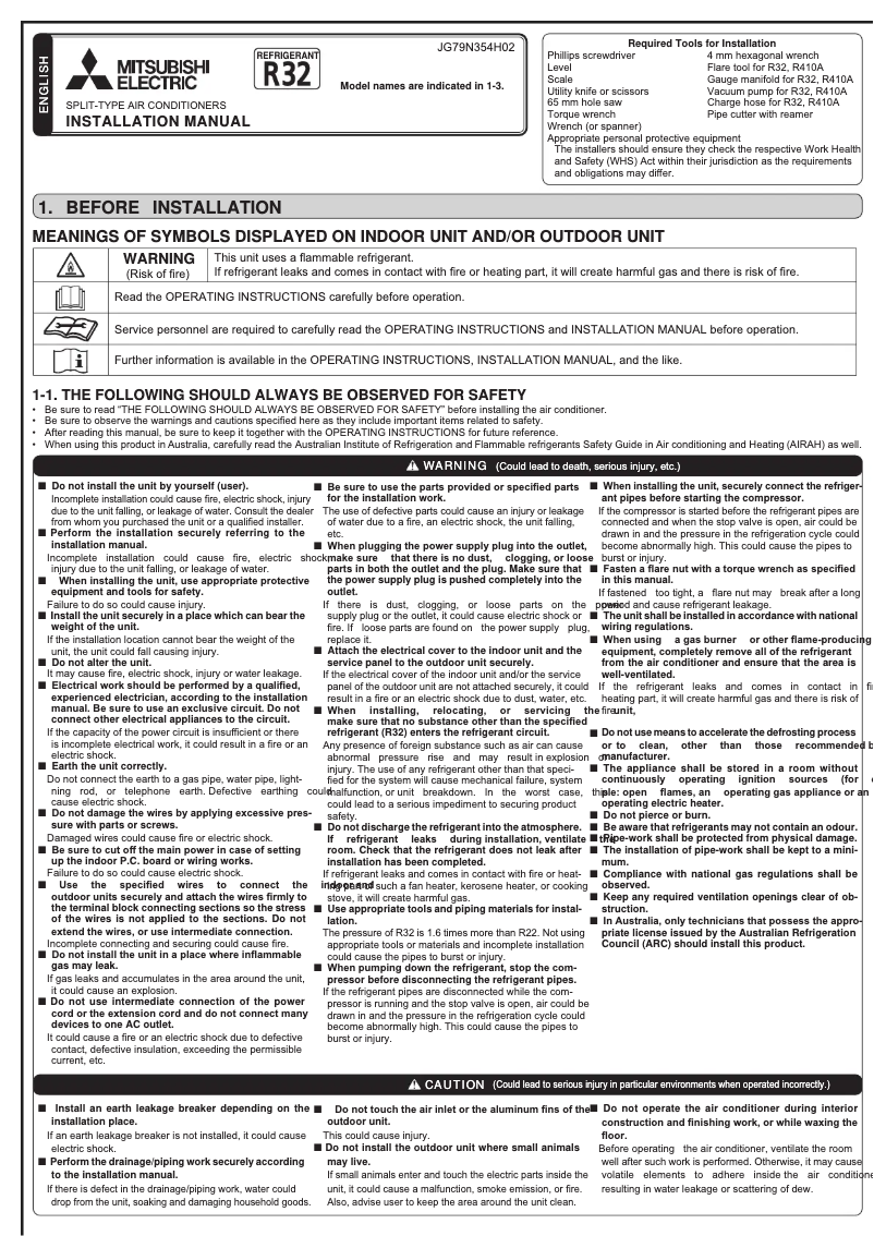 Page 1 de la notice Manuel utilisateur Mitsubishi MSY-GW25VFD-A1
