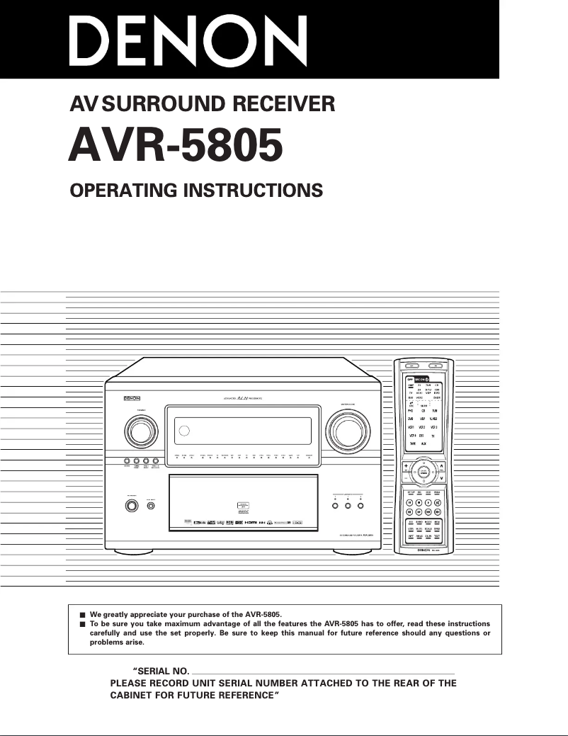 Image de la première page du manuel de l'appareil AVR-5805