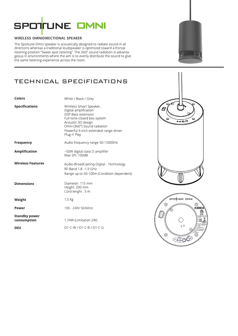 Page 1 de la notice Fiche technique Monacor OMNI-CORD/WS