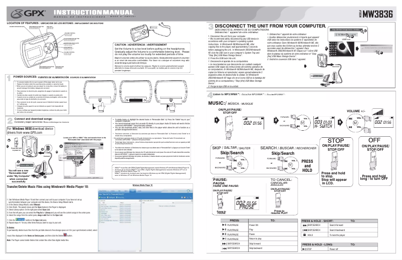 Image de la première page du manuel de l'appareil MW3836