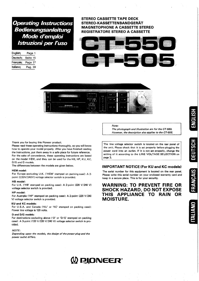 Page n°1 - Manuel utilisateur Pioneer CT-550