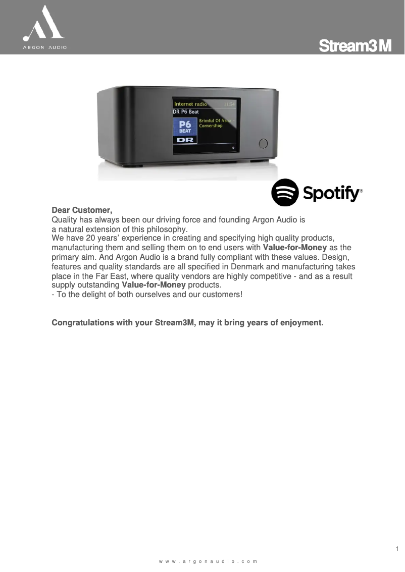 Imagen de la primera página del manual del dispositivo Stream 3M