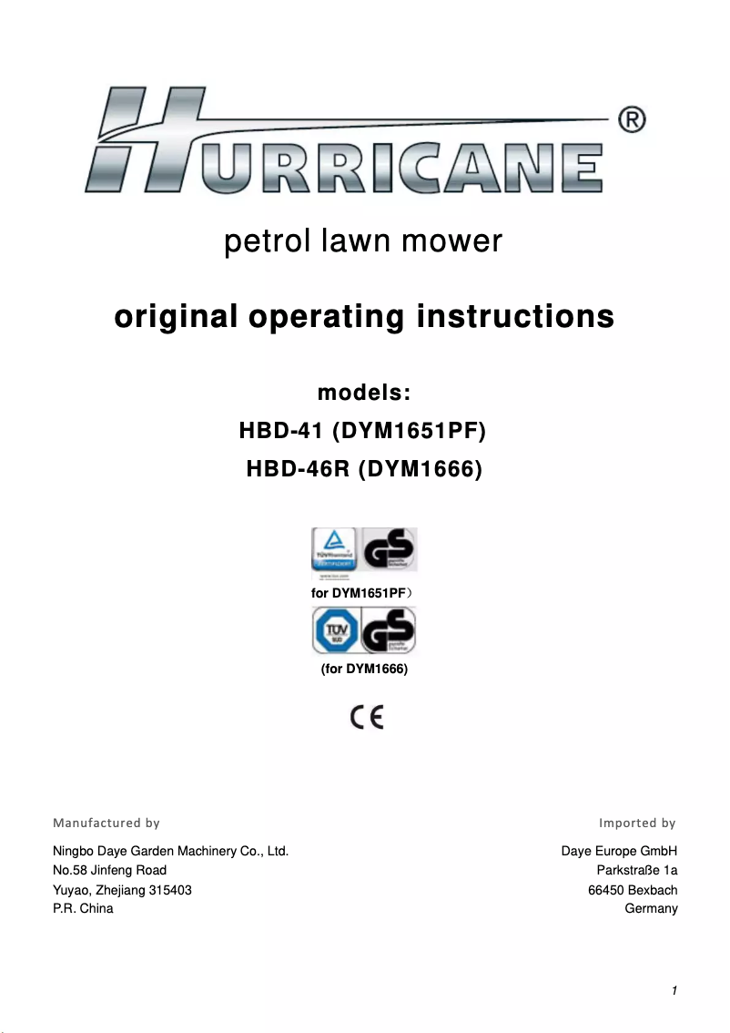 Page 1 de la notice Manuel utilisateur Hurricane HBD-46R