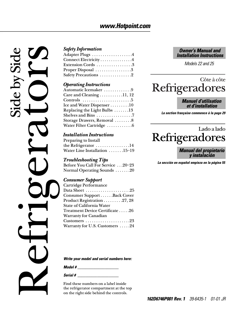 Page 1 de la notice Guide d'installation Hotpoint HSS22IFMWW