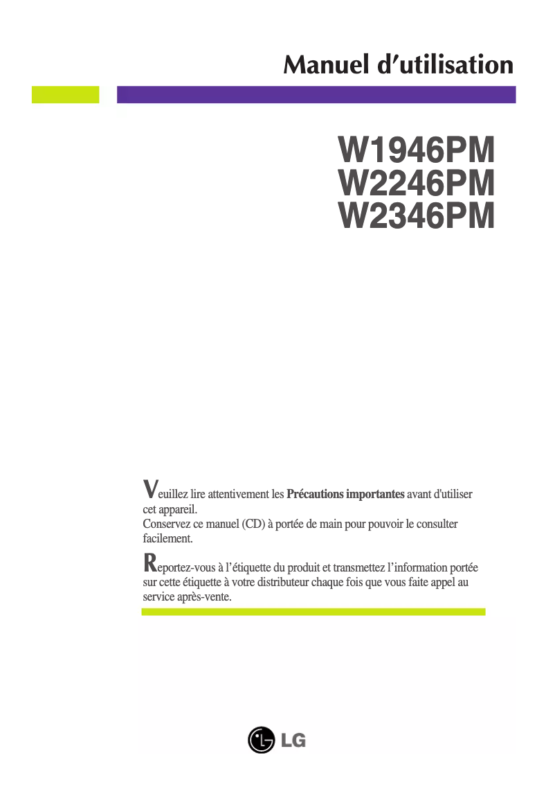 Page n°1 - Manuel utilisateur LG W2246PM BF