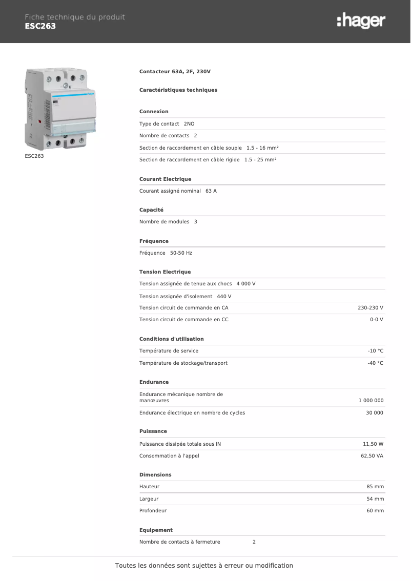 Page n°1 - Manuel utilisateur Hager ESC263